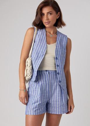 Женский летний костюм с шортами и жилетом в полоску zara