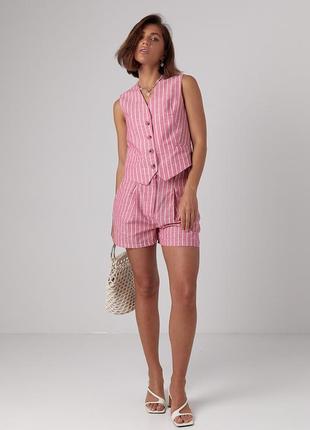 Женский летний костюм с шортами и жилетом в полоску zara