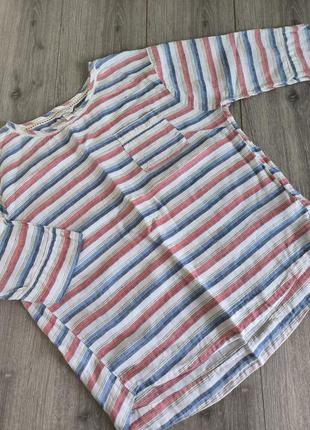Рубашка распашёнка лён белая/ синяя/ красная полоска,46 р
