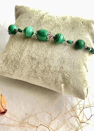 Браслет з натурального малахіту.