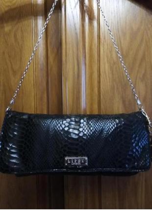 3 дня!горячий брекдовый черный клатч под кожу питона с брелоком на металлическом люнцюжке