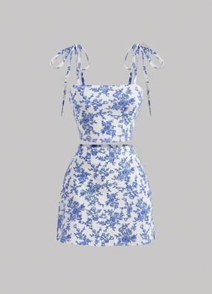 Костюм літній топ+спідниця квітковий принт