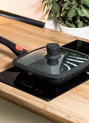 Алюминиевая сковорода-гриль 25 см со стеклянной крышкой hp33545