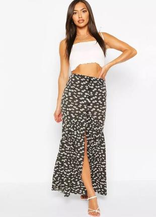 Красивая трикотажная длинная юбка в цветы boohoo
