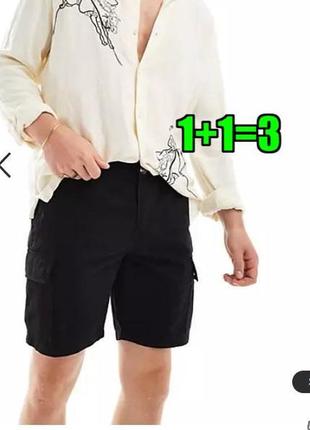 🤩1+1=3 стильні чорні чоловічі котонові шорти карго з кишенями river island, розмір 44 - 46