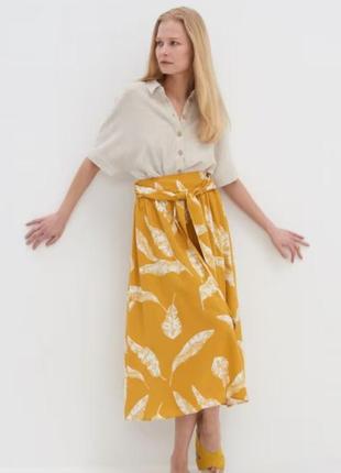 Желтая юбка миди вискоза лен h&m