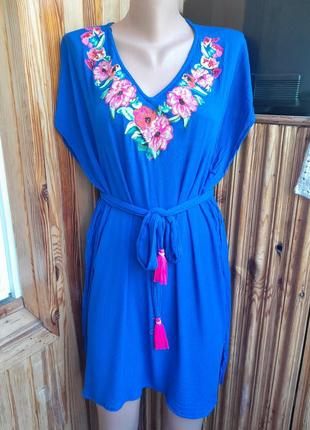 Стильная вискозная блуза накидка с вышивкой в стиле бохо этно