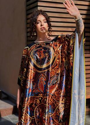 Пляжна туніка накидка парео пончо oversize принт шовк