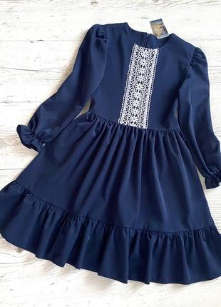 Дитяча сукня шкільна темно-синя, для школи, шкільна форма для дівчинки 6 7 8 9 10 років