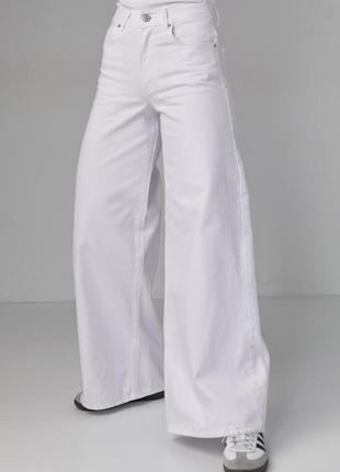 Женские белые широкие джинсы трубы клеш джинсовые брюки wide leg palazzo