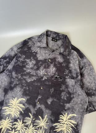 Стильная графитовая гавайка reval jamaica, тай дай, пальма, оверсайз, ямайка, с принтом, принт, серая, темная, гавайская рубашка, тенниска, летняя2 фото