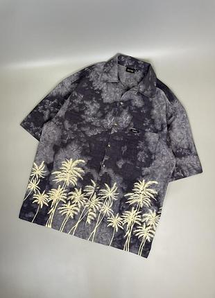 Стильная графитовая гавайка reval jamaica, тай дай, пальма, оверсайз, ямайка, с принтом, принт, серая, темная, гавайская рубашка, тенниска, летняя