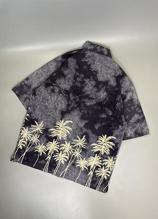 Стильная графитовая гавайка reval jamaica, тай дай, пальма, оверсайз, ямайка, с принтом, принт, серая, темная, гавайская рубашка, тенниска, летняя3 фото