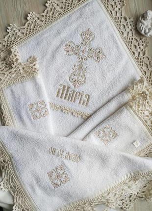 Крыжма крестильная с кружевом ручной работы "любовь богородицы"