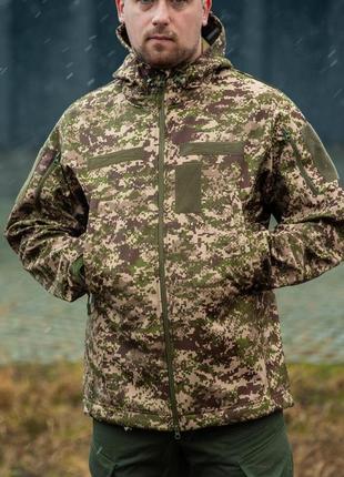 Чоловіча тактична куртка soft shell хижак на флісі вітрозахисна камуфляж для нгу