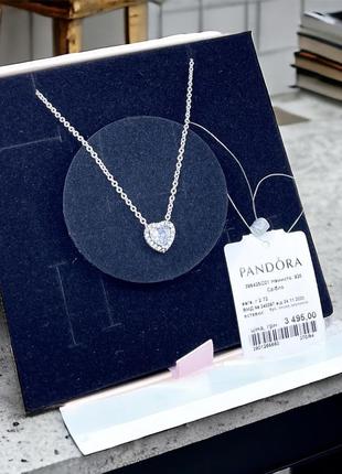 Пандора pandora оригінальна бирка срібне намисто кулон підвіска серце прозоре білий камінчик серця серце сердечко срібло s925 ale нове