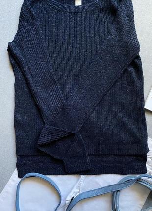 Синий свитер кофта джемпер h&m в рубчик с люрексом размер s4 фото