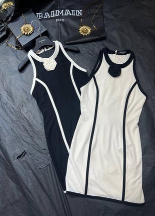 Платье balmain с розой черное белое 5