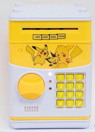 Електронна скарбничка сейф дитяча "сім'я покемону пікачу", жовтий сейф для дітей — скарбничка для грошей4 фото