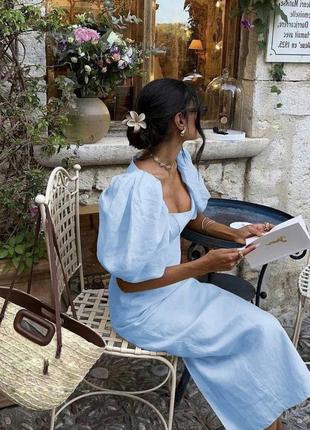 Лляна вишукана сукня якісно сшита українське вибобництво рукав ліхтарик довга натуральна тканина