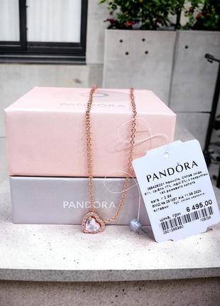 Пандора pandora оригинальная бирка серебряное ожерелье колье кулон подвеска сердце прозрачный камушек сердца розовое золото серебро s925 ale новое
