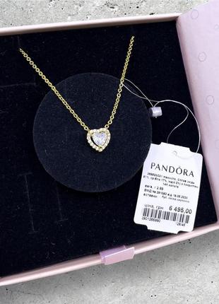 Пандора pandora оригінальна бирка срібне намисто кулон підвіска серце прозорих камінчиків серця позолоту золото срібло s925 ale нове