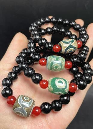 Браслет черный агат с бусиной дзи (бусины 10мм )