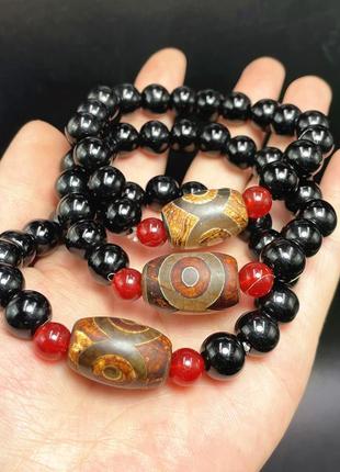 Браслет черный агат с бусиной дзи (бусины 10мм )2 фото