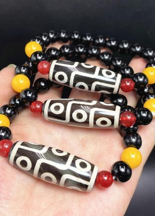 Браслет черный агат с бусиной дзи (бусины 10х45мм )