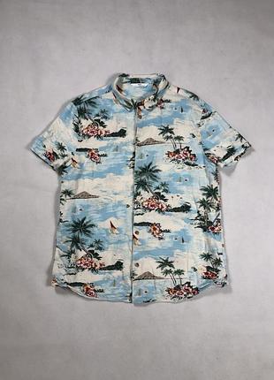 Котонова гавайка, сорочка на короткий рукав з класним принтом