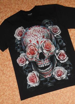 Футболка wild/череп с розами/skull