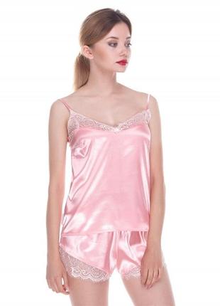 Піжама жіноча пудрова з шортами