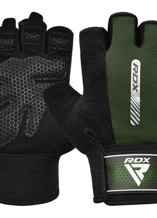 Перчатки для фитнеса rdx w1 half army green l - перчатки для занятий фитнесом на дому и в тренажерном за ve-33