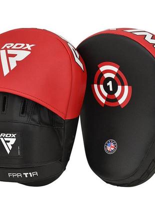 Лапи боксерські rdx t1 curved червоно-чорні для тренувань бокс, кікбоксинг, карате, тайський бокс ve-33