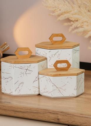 Набір банок для сипучих продуктів 3 шт баночки для спецій • банки з кришками 19 см • 16 см • 11.5 см ve-33