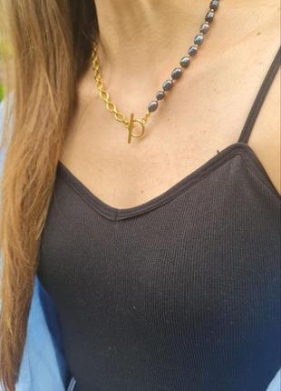 Ожерелье из натуральных черных жемчужин