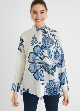 Desigual батистовая рубашка в стиле оверсайз цветочный принт пейсли /10404/