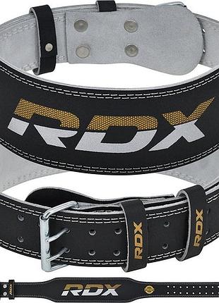 Пояс для атлетики rdx 4 шкіряний black gold xl - ремінь для важких тренувань з натуральної шкіри ve-33