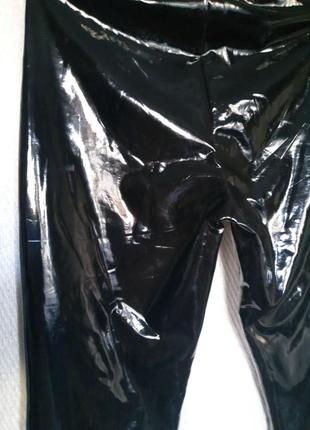 Супер виниловые латексные лосины леггинсы черные штаны на резинке высокая талия лаковые латекс