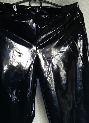 Супер виниловые латексные лосины леггинсы черные штаны на резинке высокая талия лаковые латекс