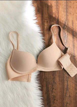 Гладкий бюстгальтер с формованными чашками без косточек  бежевый 75 s , безшовний лифчик