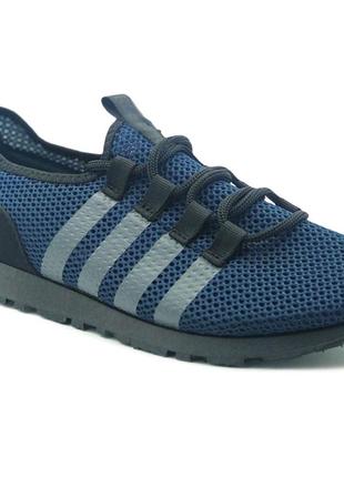44 размер мужские кроссовки из сетки текстильные летние синие