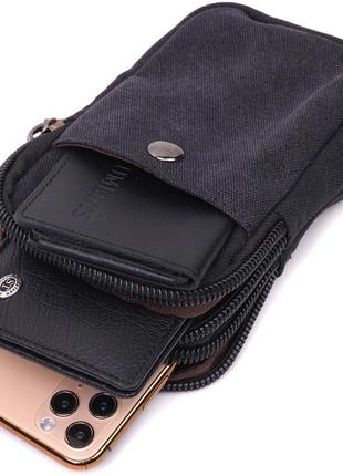 Сумка мужская на пояс с карабином барсетка из текстиля vintage 22223 черный