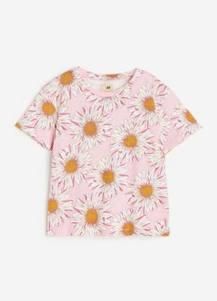 Крутая футболка с ромашками h&m розовая 6-10 лет