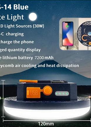Аккумуляторная led лампа-фонарь с павербанк power bank на 7200 мач светодиод с магнитом и крючком