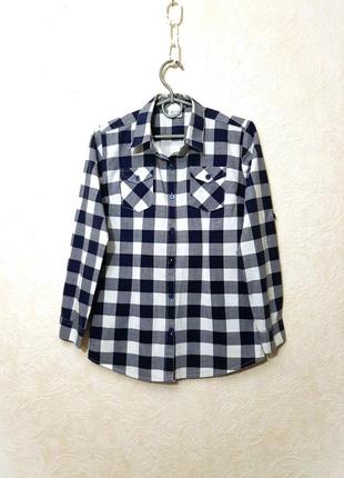 Breeze стильна сорочка в клітинку біла-синя напівприталена якісна бавовна жіноча р40-42