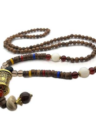 Тибетские деревянные бусы с молитвенным барабаном