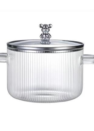 Кастрюля стеклянная жаропрочная 1.8 литра из боросиликатного стекла с крышкой ø 16 см