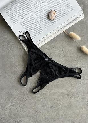 Кружевные трусики с открытым доступом, черные трусики с доступом