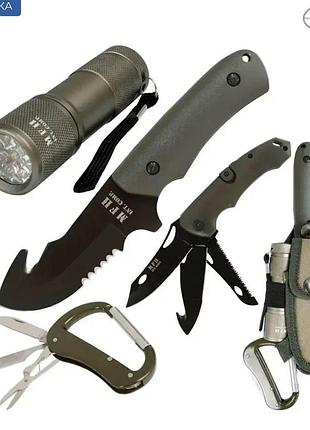 Туристичний набір ножів mfh knife set with led , olive